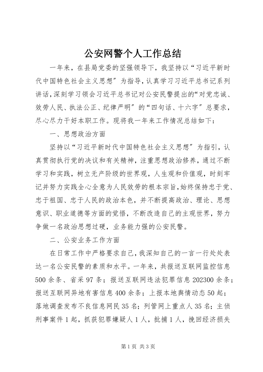 2023年公安网警个人工作总结.docx_第1页