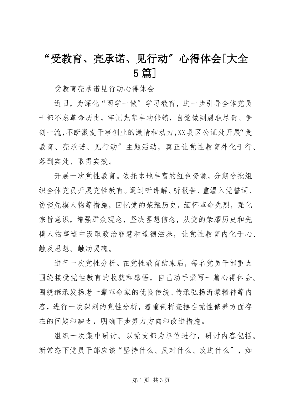 2023年“受教育亮承诺见行动”心得体会大全5篇新编.docx_第1页