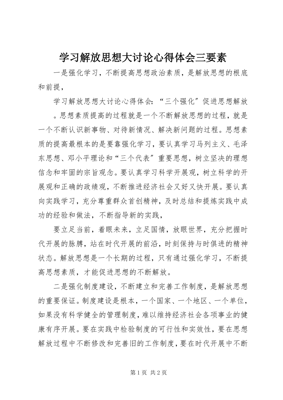 2023年学习解放思想大讨论心得体会三要素.docx_第1页