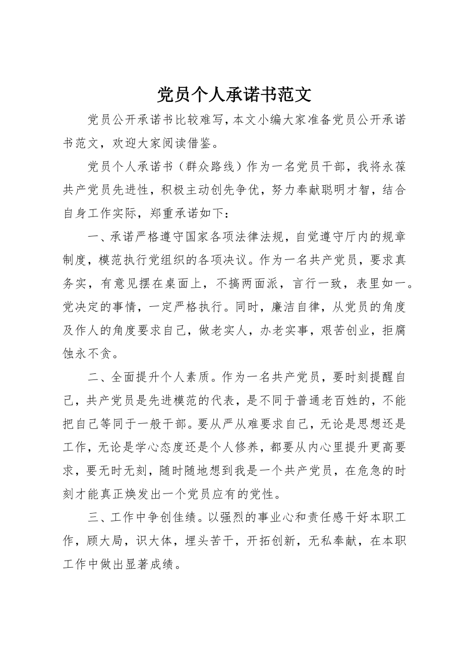 2023年党员个人承诺书3.docx_第1页