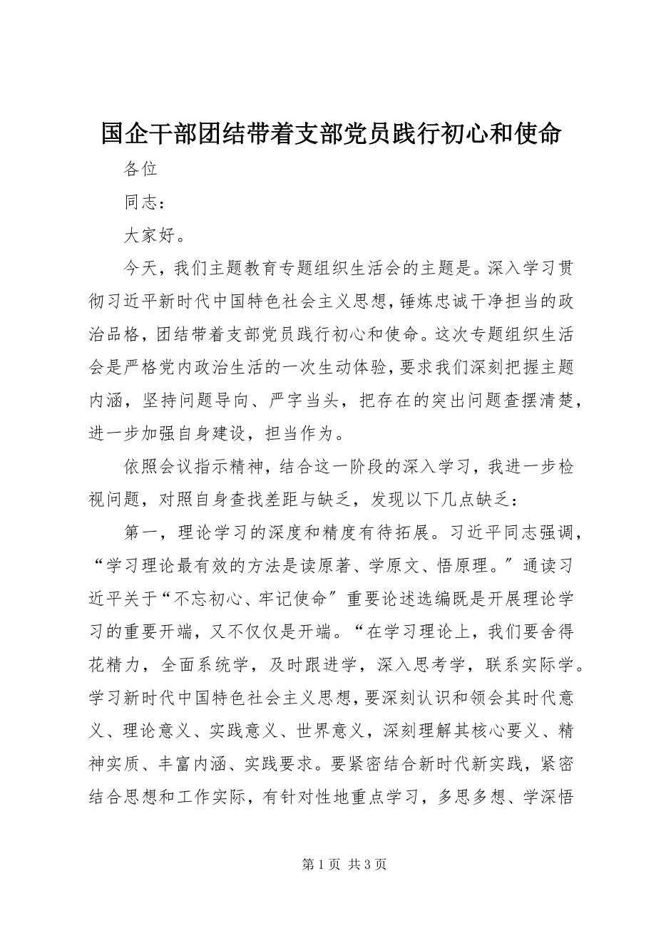 2023年国企干部团结带领支部党员践行初心和使命.docx_第1页