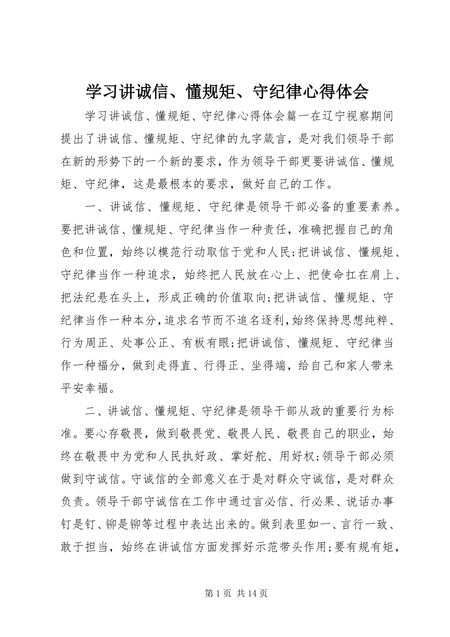 2023年学习讲诚信懂规矩守纪律心得体会.docx_第1页