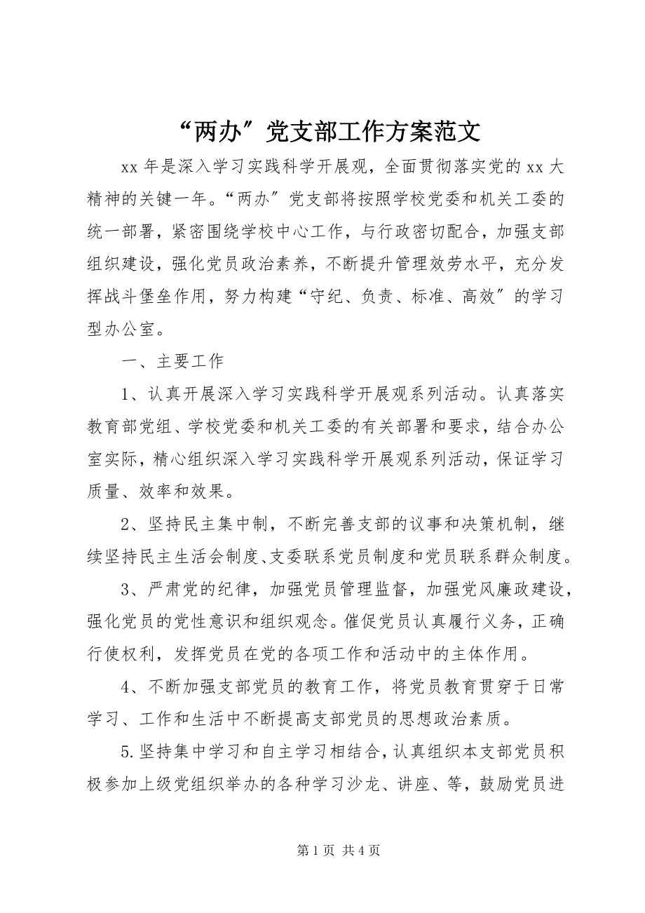 2023年两办党支部工作计划范文.docx_第1页