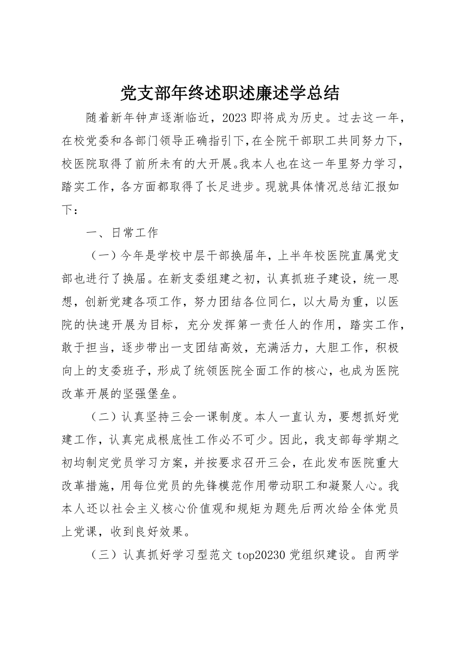 2023年党支部年终述职述廉述学总结.docx_第1页