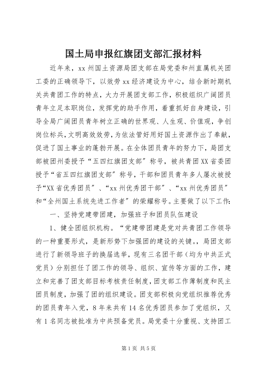 2023年国土局申报红旗团支部汇报材料新编.docx_第1页