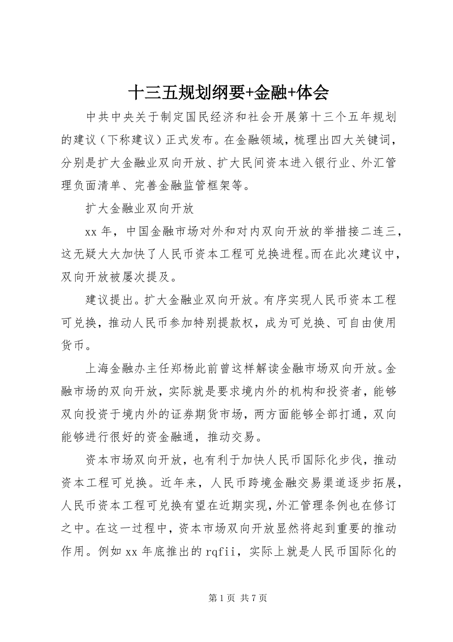 2023年十三五规划纲要金融体会.docx_第1页