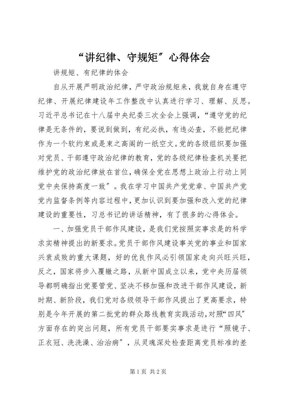 2023年讲纪律守规矩心得体会.docx_第1页