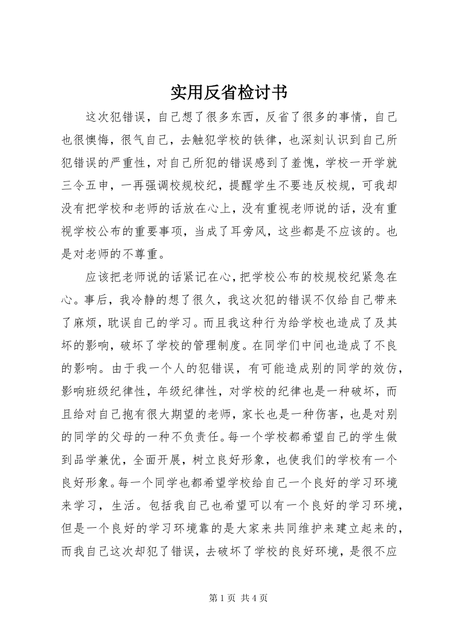 2023年实用反省检讨书.docx_第1页