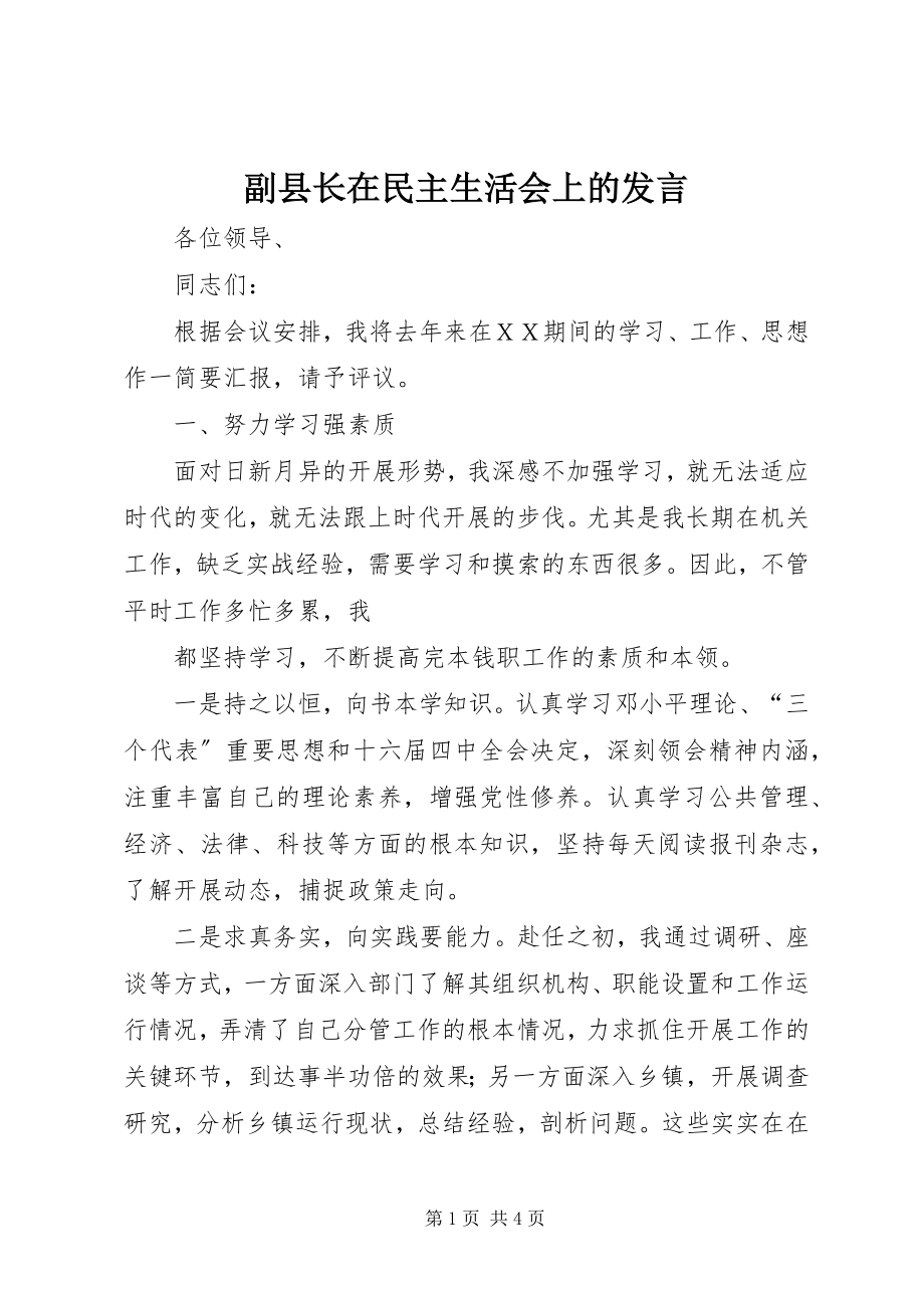 2023年副县长在民主生活会上的讲话.docx_第1页