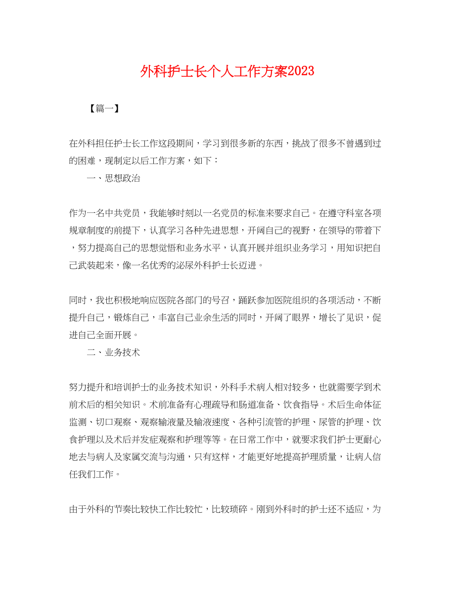 2023年外科护士长个人工作计划.docx_第1页