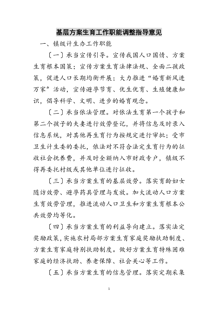 2023年基层计划生育工作职能调整指导意见范文.doc_第1页