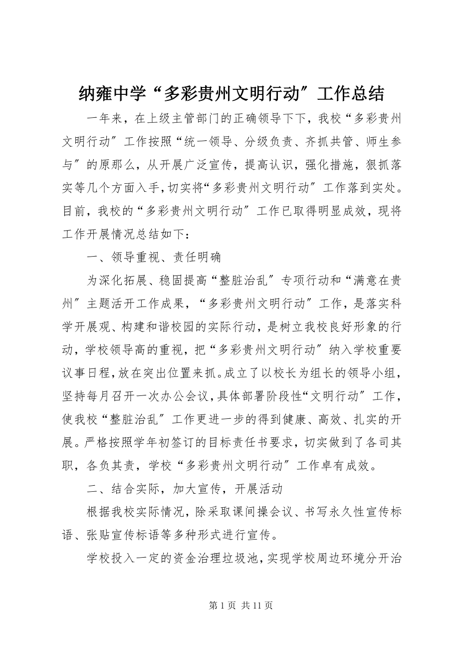 2023年纳雍中学“多彩贵州文明行动”工作总结.docx_第1页