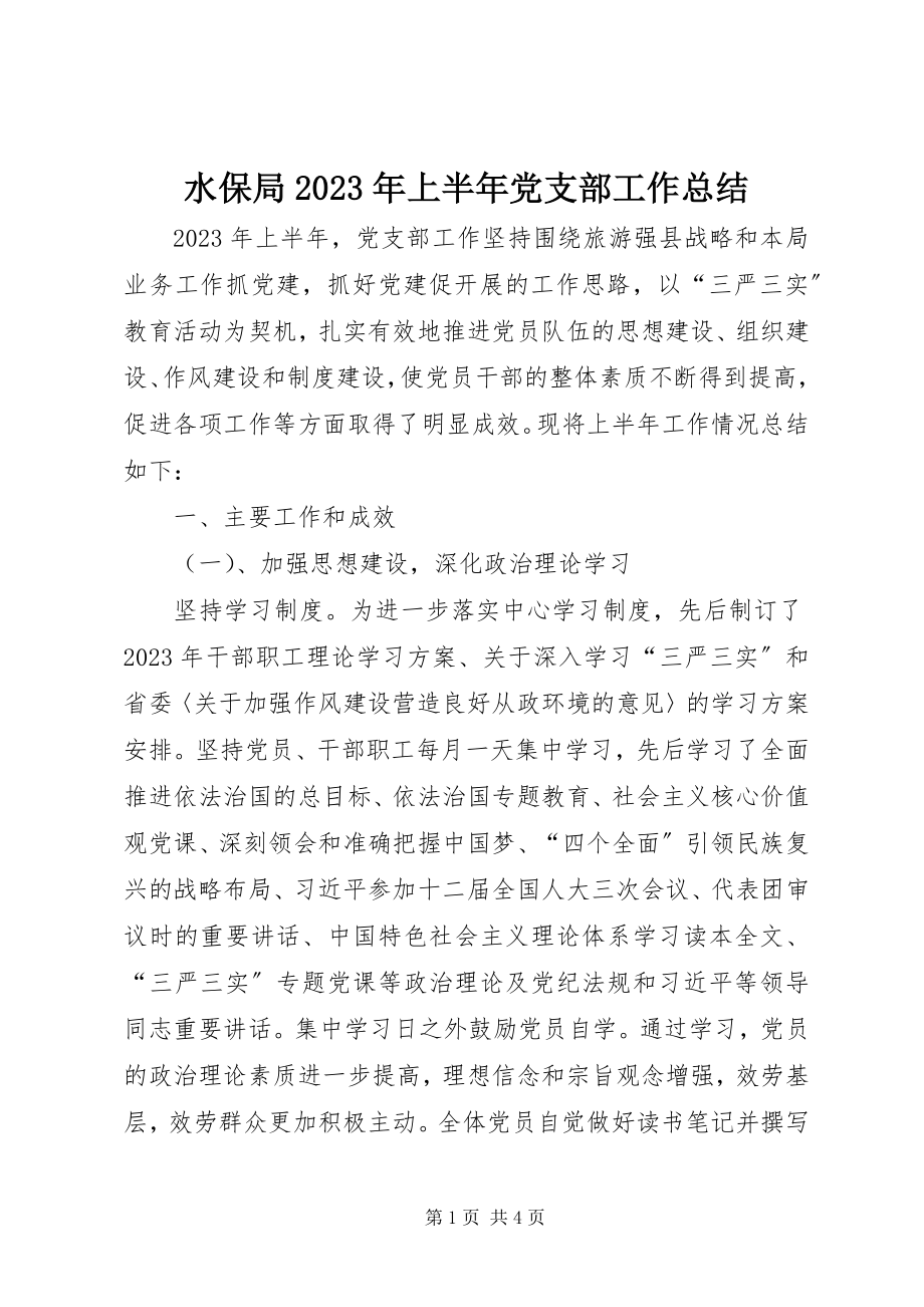 2023年水保局上半年党支部工作总结.docx_第1页