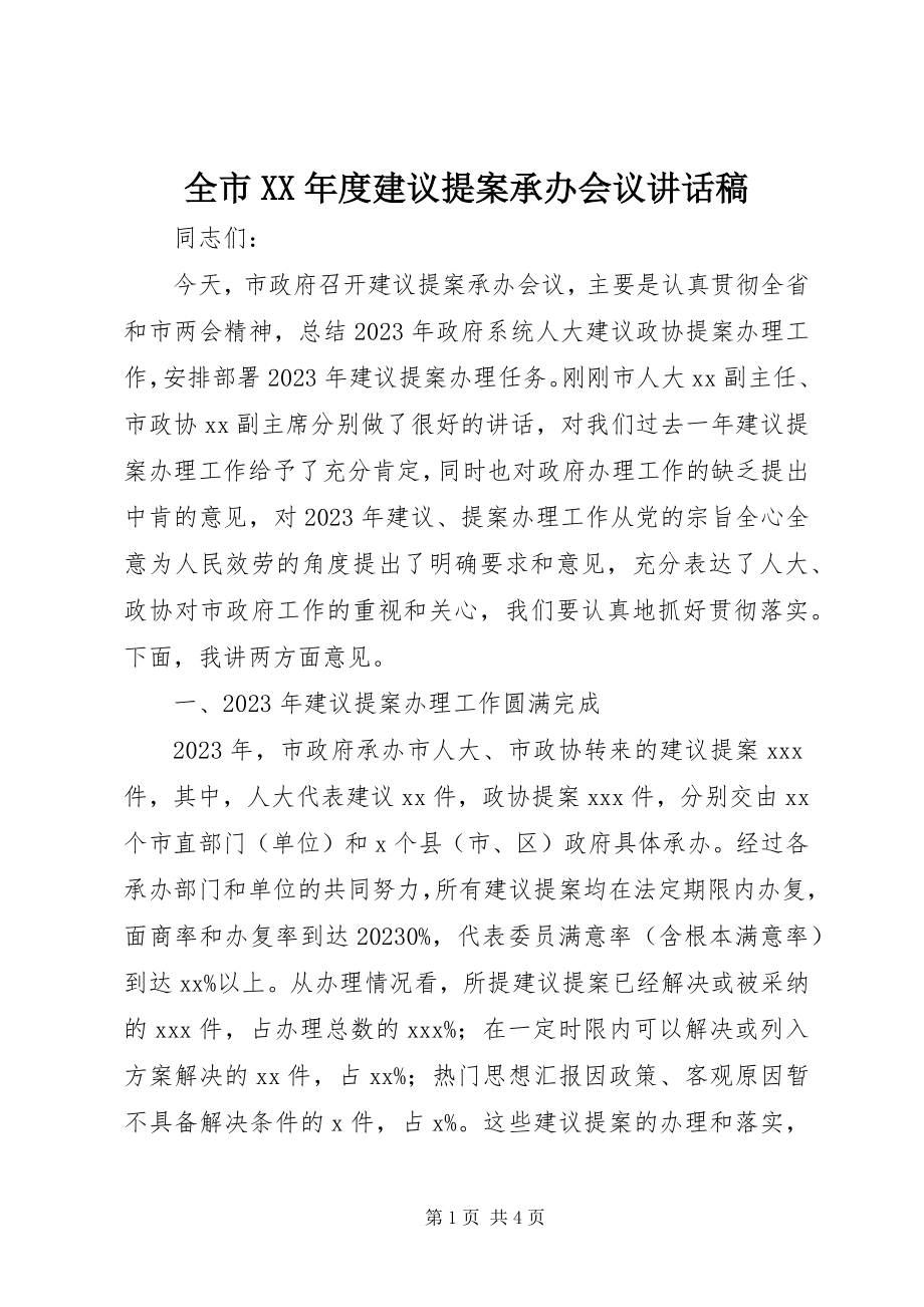 2023年全市度建议提案承办会议致辞稿.docx_第1页