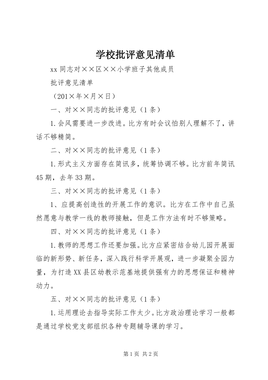 2023年学校批评意见清单.docx_第1页