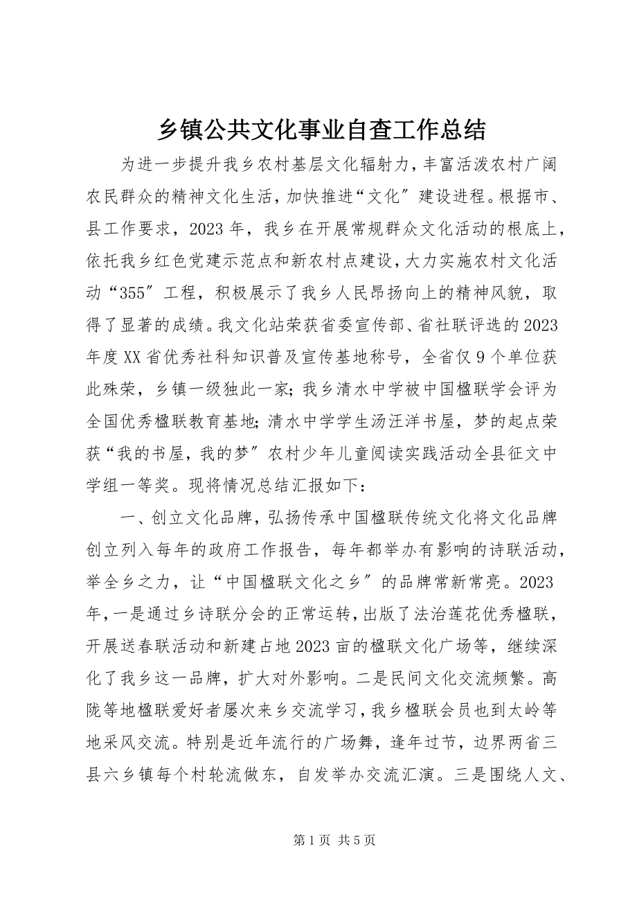 2023年乡镇公共文化事业自查工作总结.docx_第1页