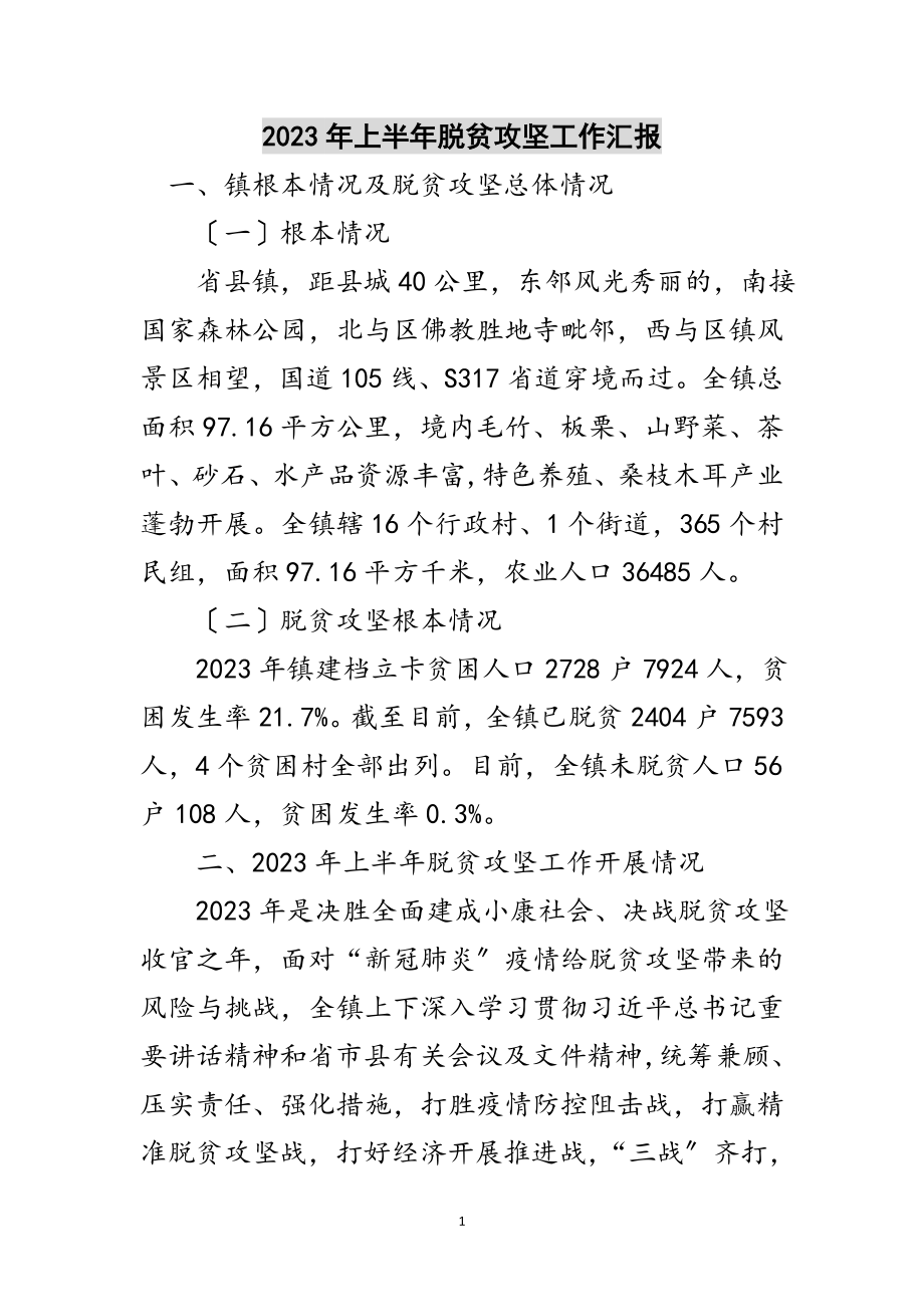 2023年年上半年脱贫攻坚工作汇报范文.doc_第1页