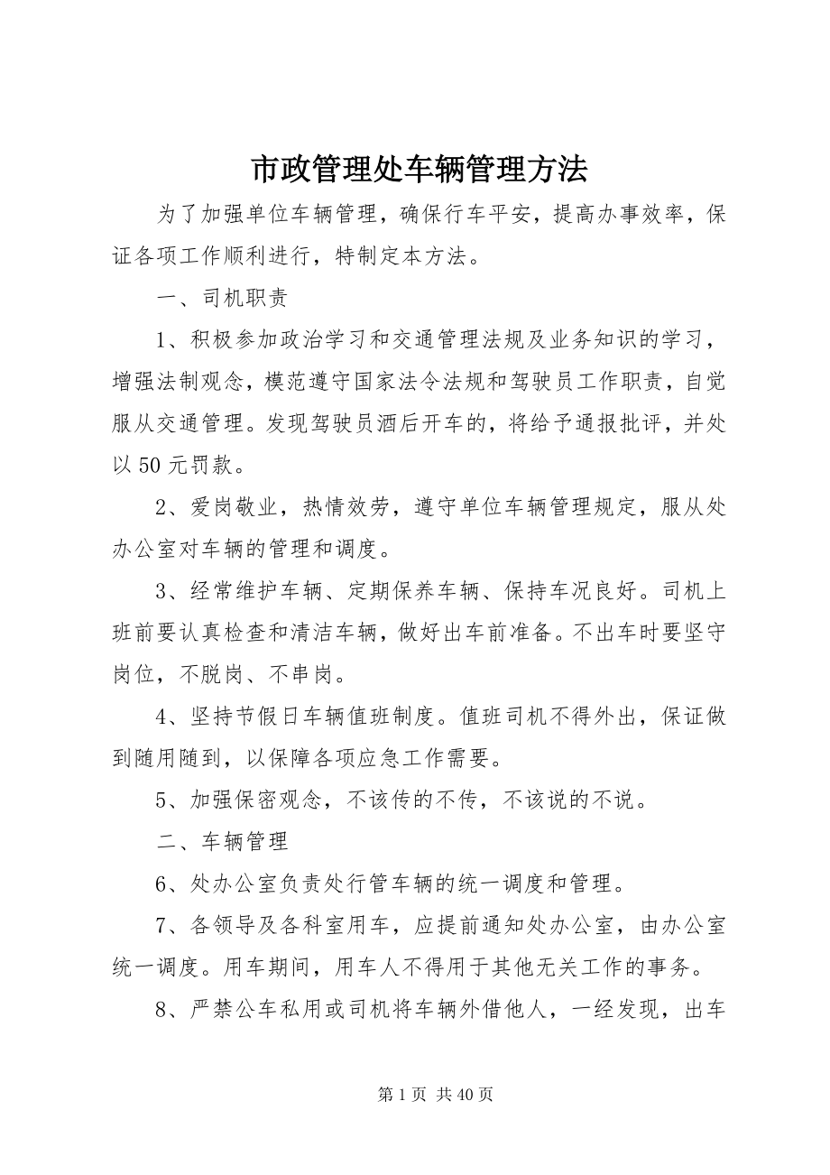 2023年市政管理处车辆管理办法.docx_第1页