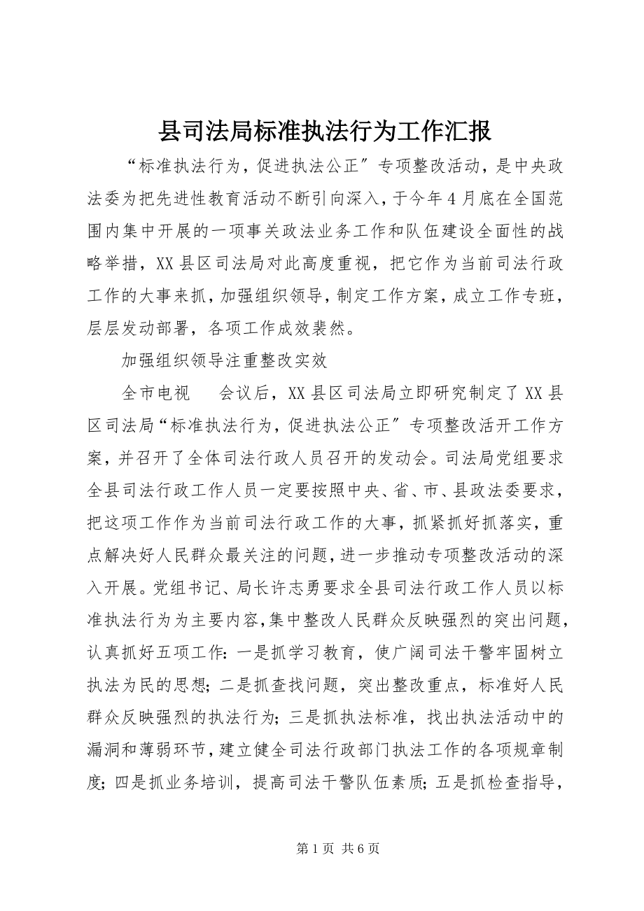 2023年县司法局规范执法行为工作汇报.docx_第1页