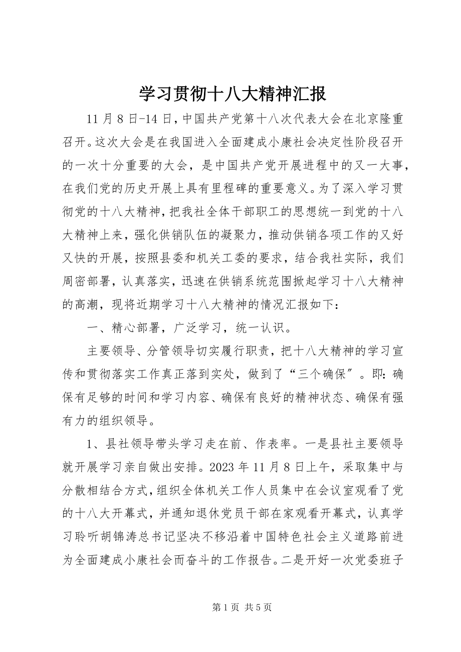 2023年学习贯彻十八大精神汇报.docx_第1页