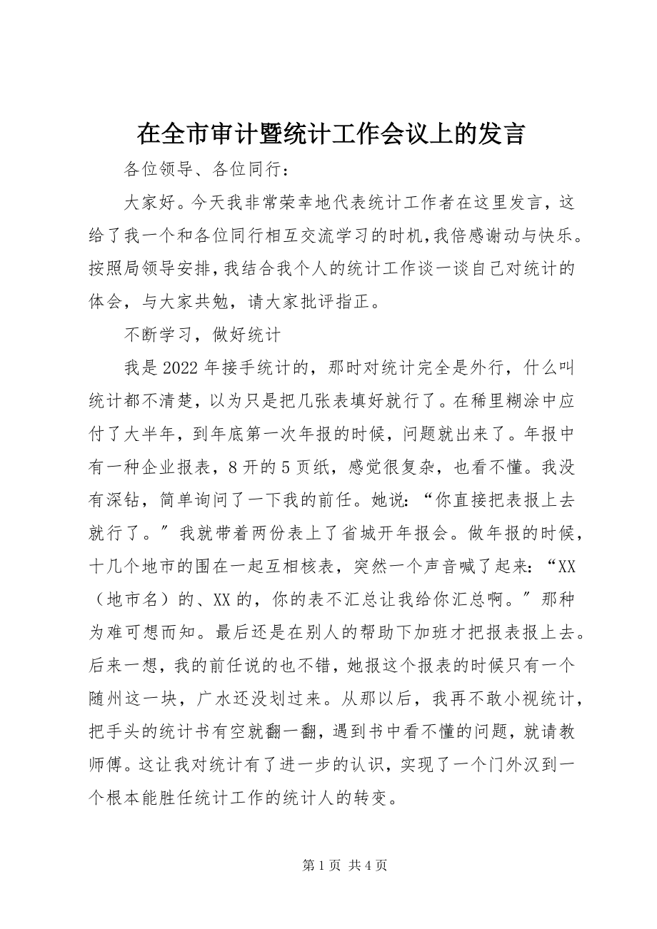 2023年在全市审计暨统计工作会议上的讲话.docx_第1页