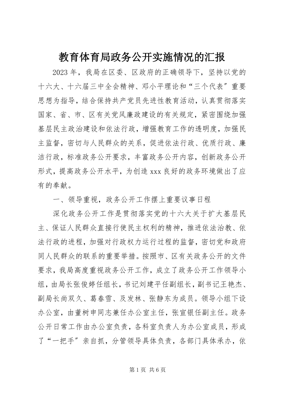 2023年教育局政务公开实施情况的汇报.docx_第1页