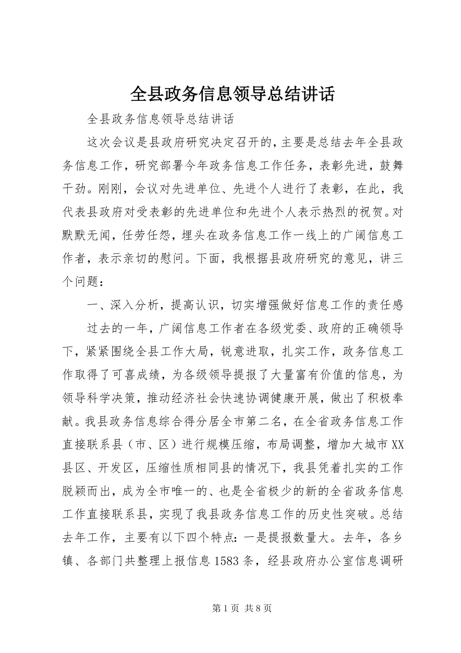 2023年全县政务信息领导总结致辞.docx_第1页