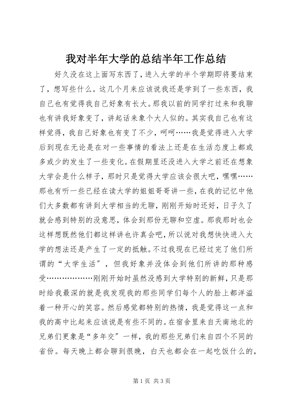 2023年我对半年大学的总结半年工作总结.docx_第1页