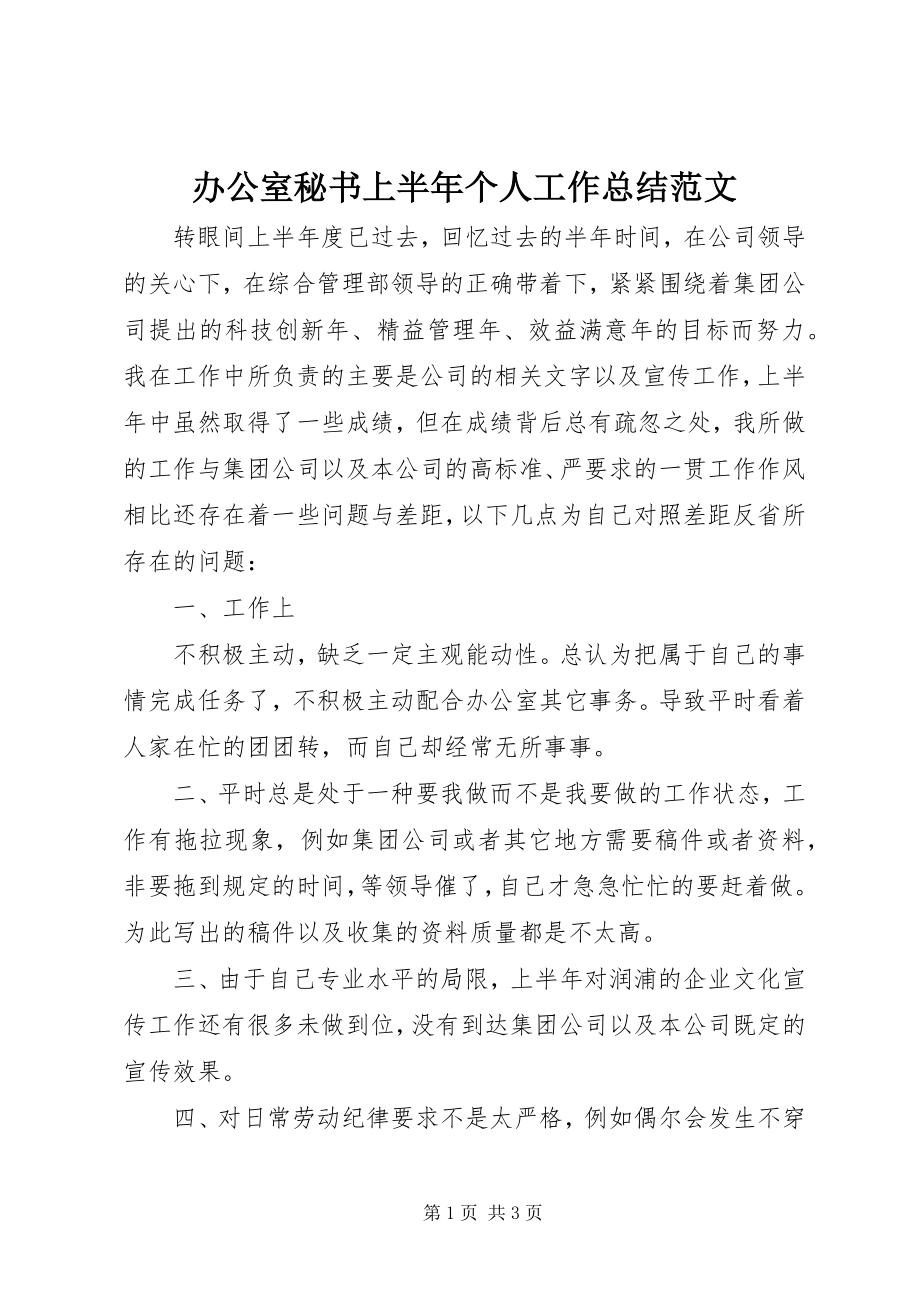 2023年办公室秘书上半年个人工作总结2新编.docx_第1页