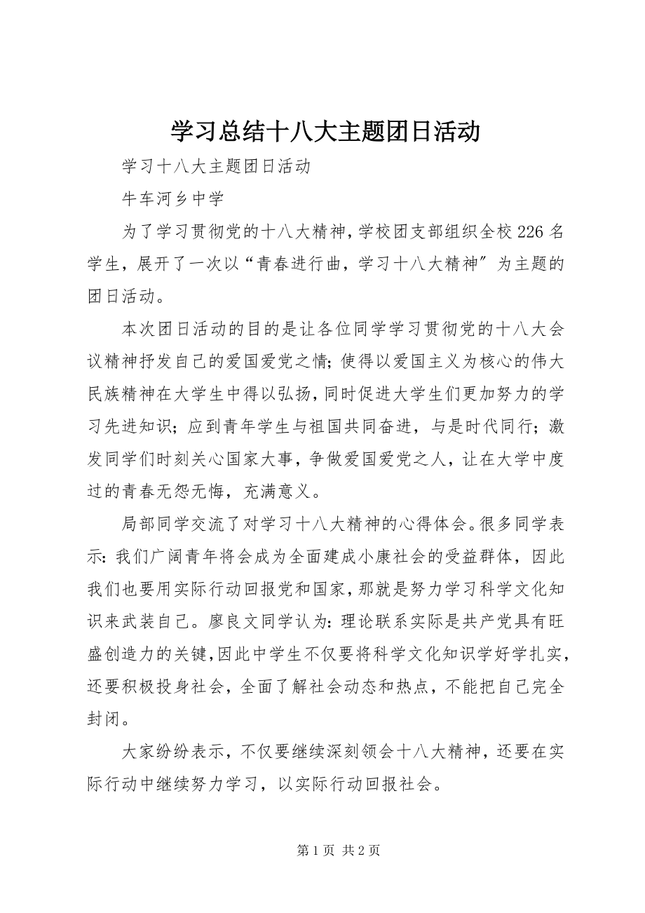 2023年学习总结十八大主题团日活动.docx_第1页