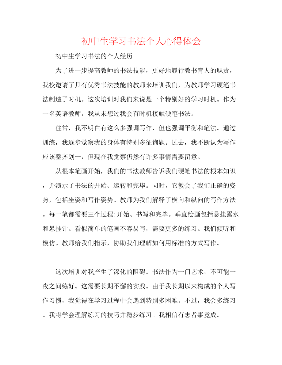 2023年初中生学习书法个人心得体会.docx_第1页