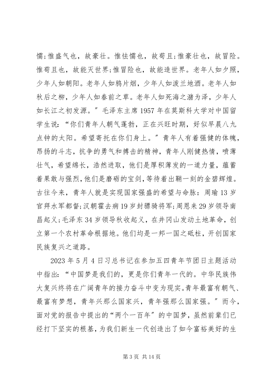 2023年《工作论述》读后感优秀征文青年拾柴薪中华火焰明新编.docx_第3页