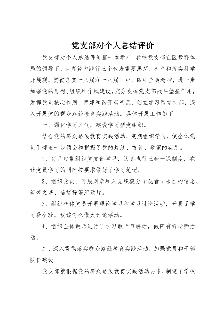 2023年党支部对个人总结评价.docx_第1页