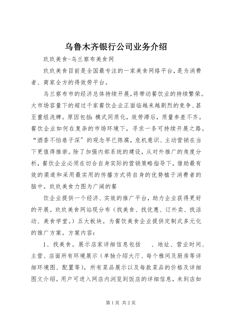 2023年乌鲁木齐银行公司业务介绍.docx_第1页