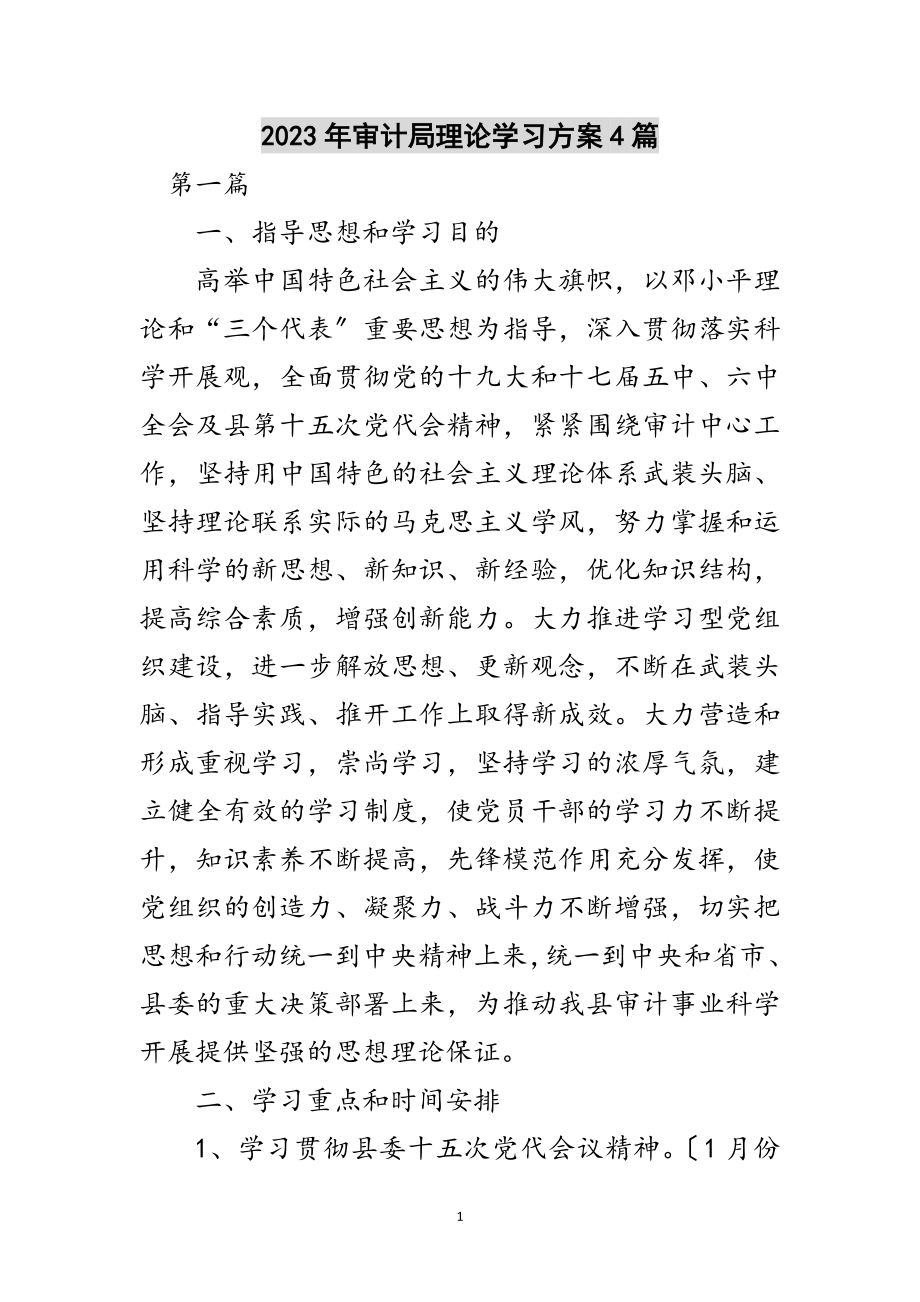 2023年年审计局理论学习计划4篇范文.doc_第1页