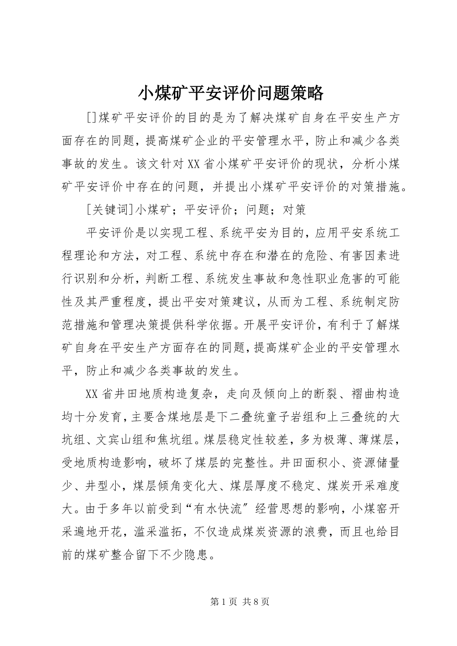 2023年小煤矿安全评价问题策略.docx_第1页