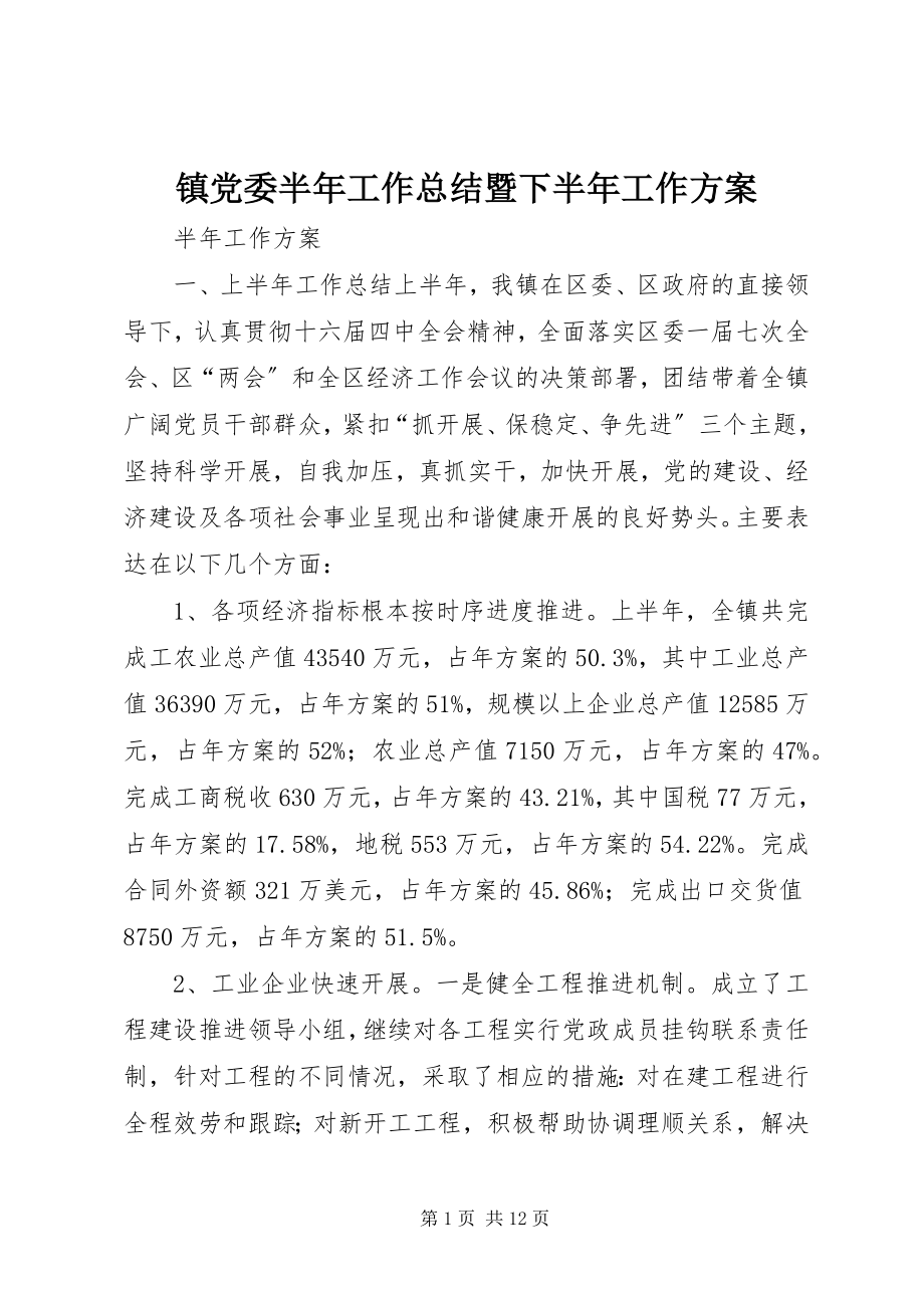 2023年镇党委半年工作总结暨下半年工作计划.docx_第1页