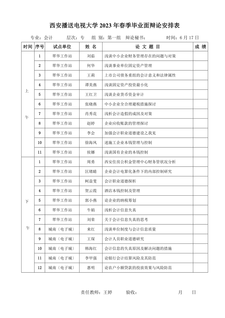 2023年西安广播电视大学2007年春季毕业面答辩安排表.doc_第2页