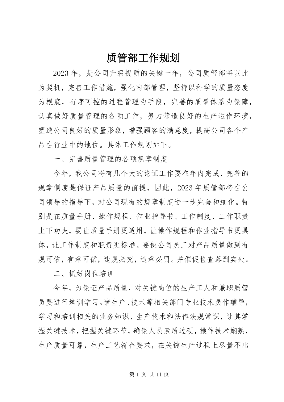 2023年质管部工作规划.docx_第1页