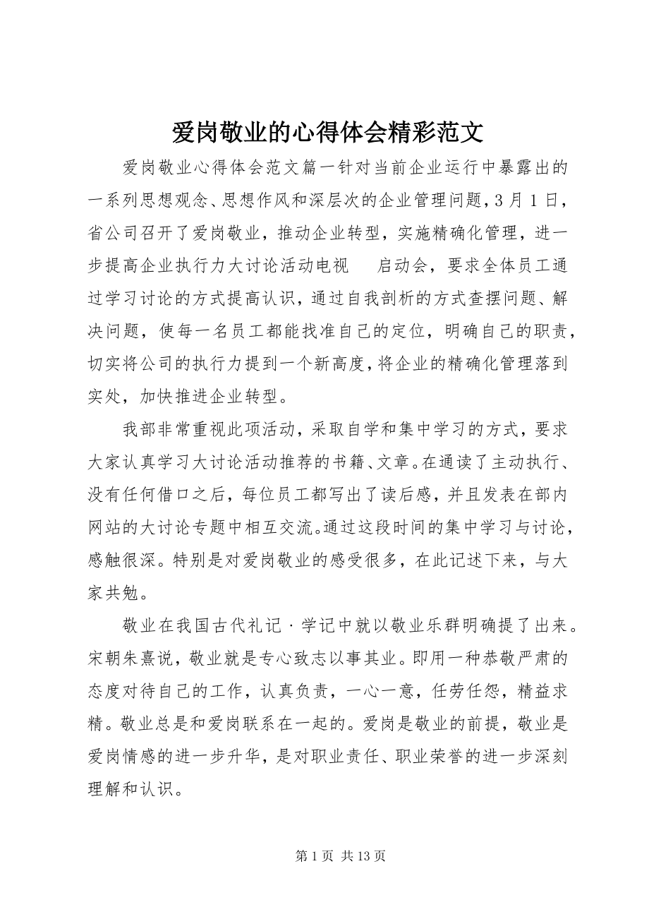 2023年爱岗敬业的心得体会精彩新编.docx_第1页