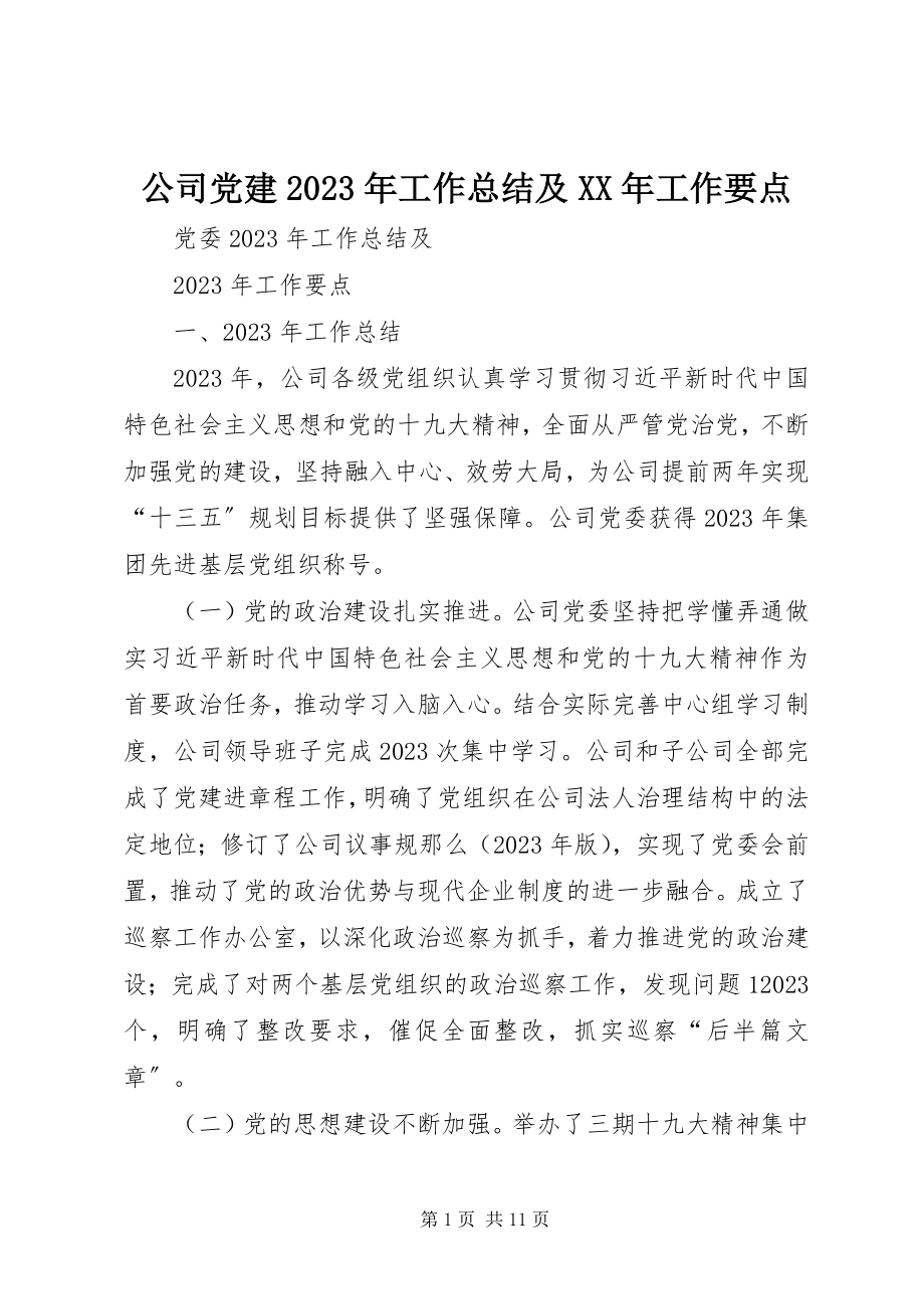 2023年公司党建某年工作总结及某年工作要点.docx_第1页