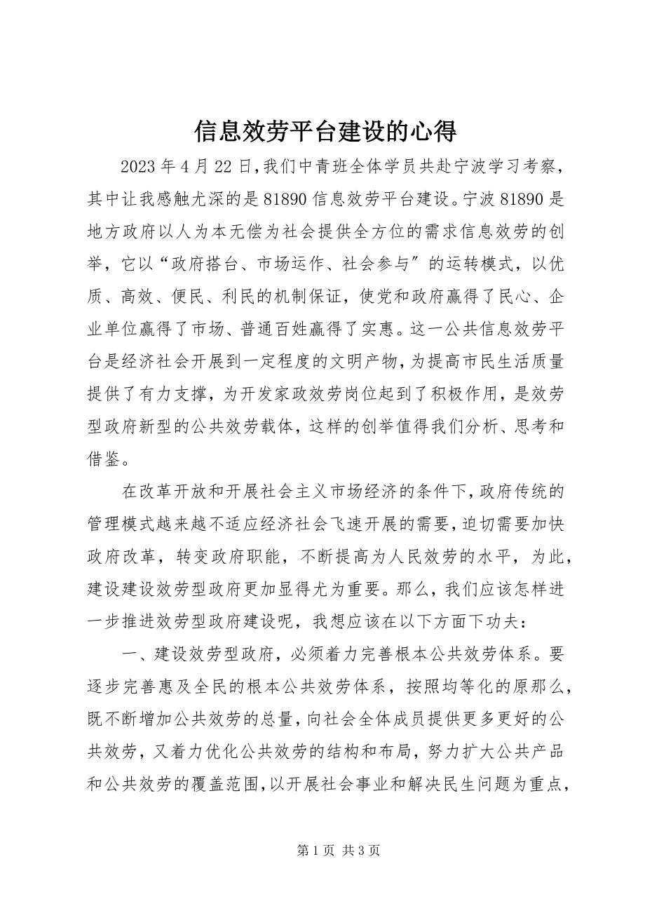 2023年信息服务平台建设的心得.docx_第1页