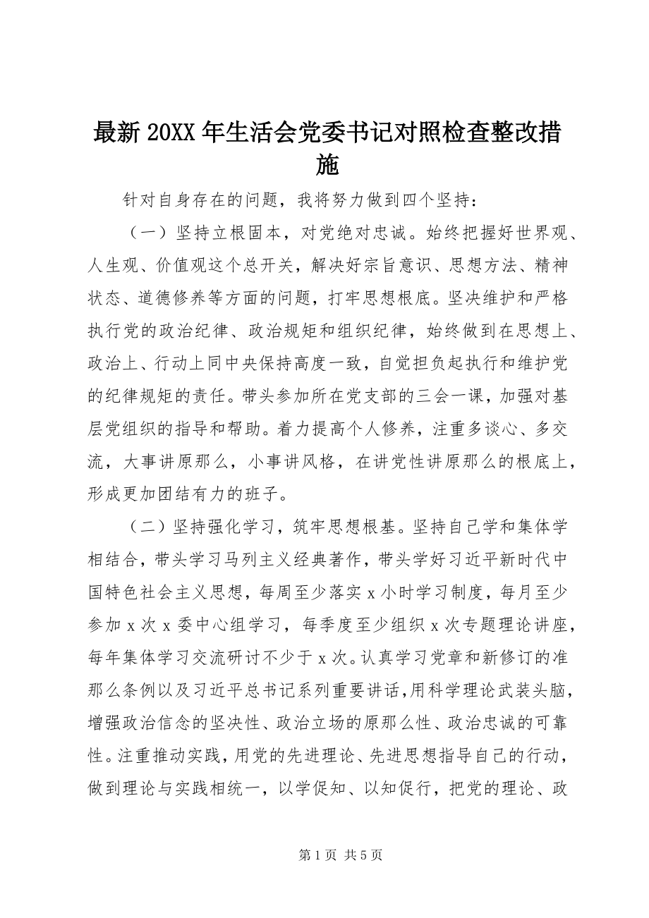 2023年生活会党委书记对照检查整改措施.docx_第1页