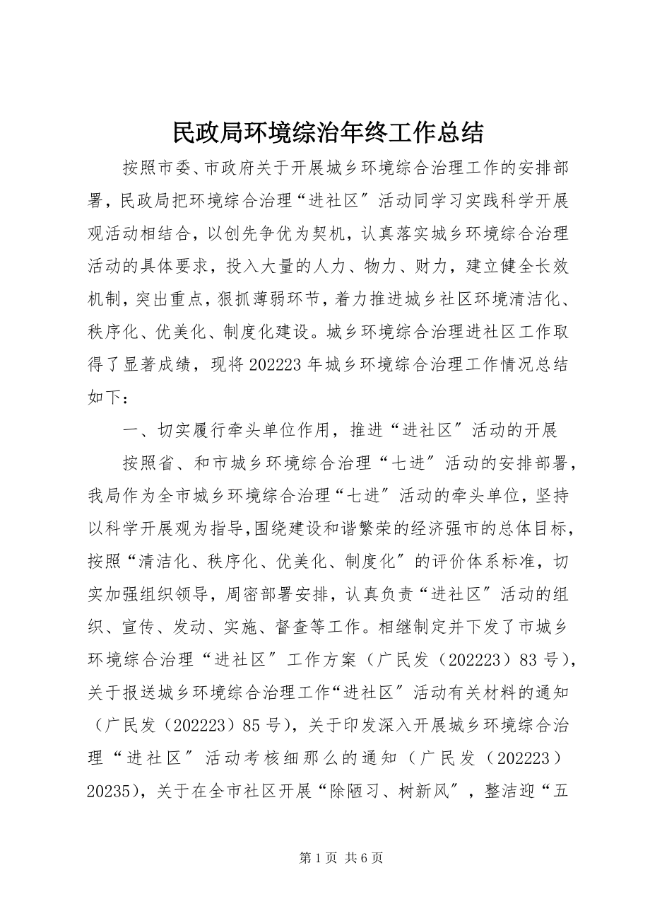 2023年民政局环境综治终工作总结.docx_第1页