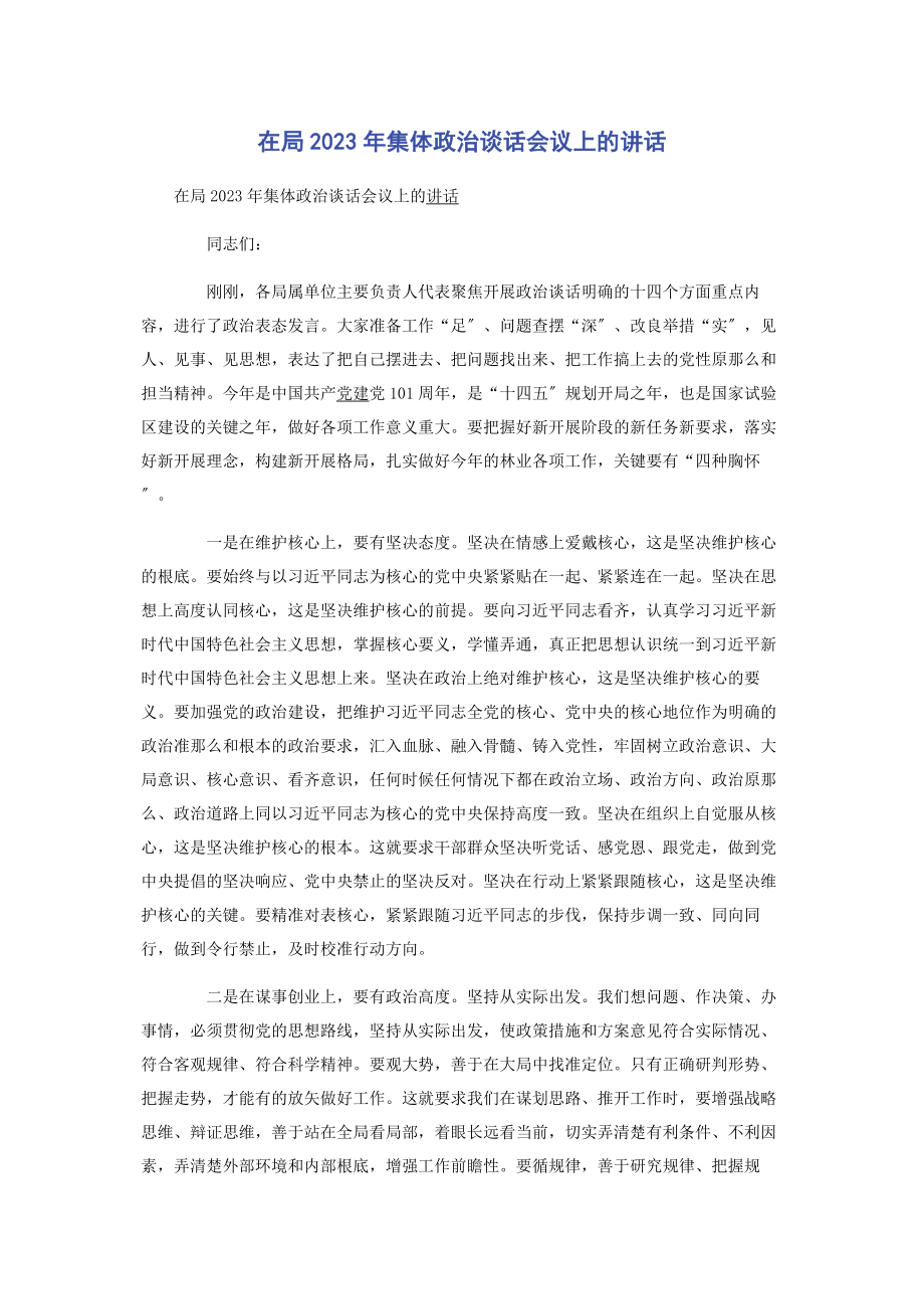 2023年在局集体政治谈话会议上的讲话.docx_第1页