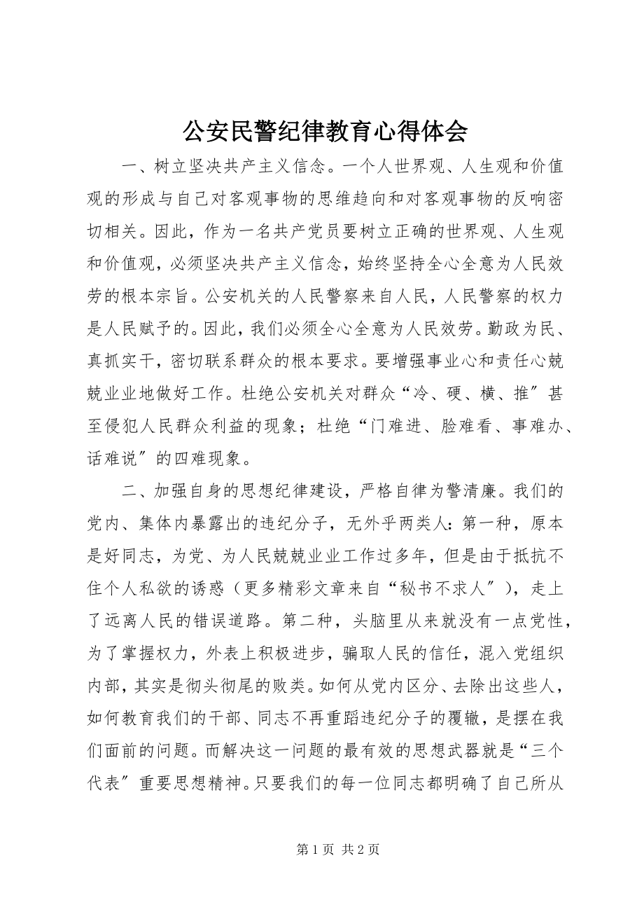 2023年公安民警纪律教育心得体会.docx_第1页