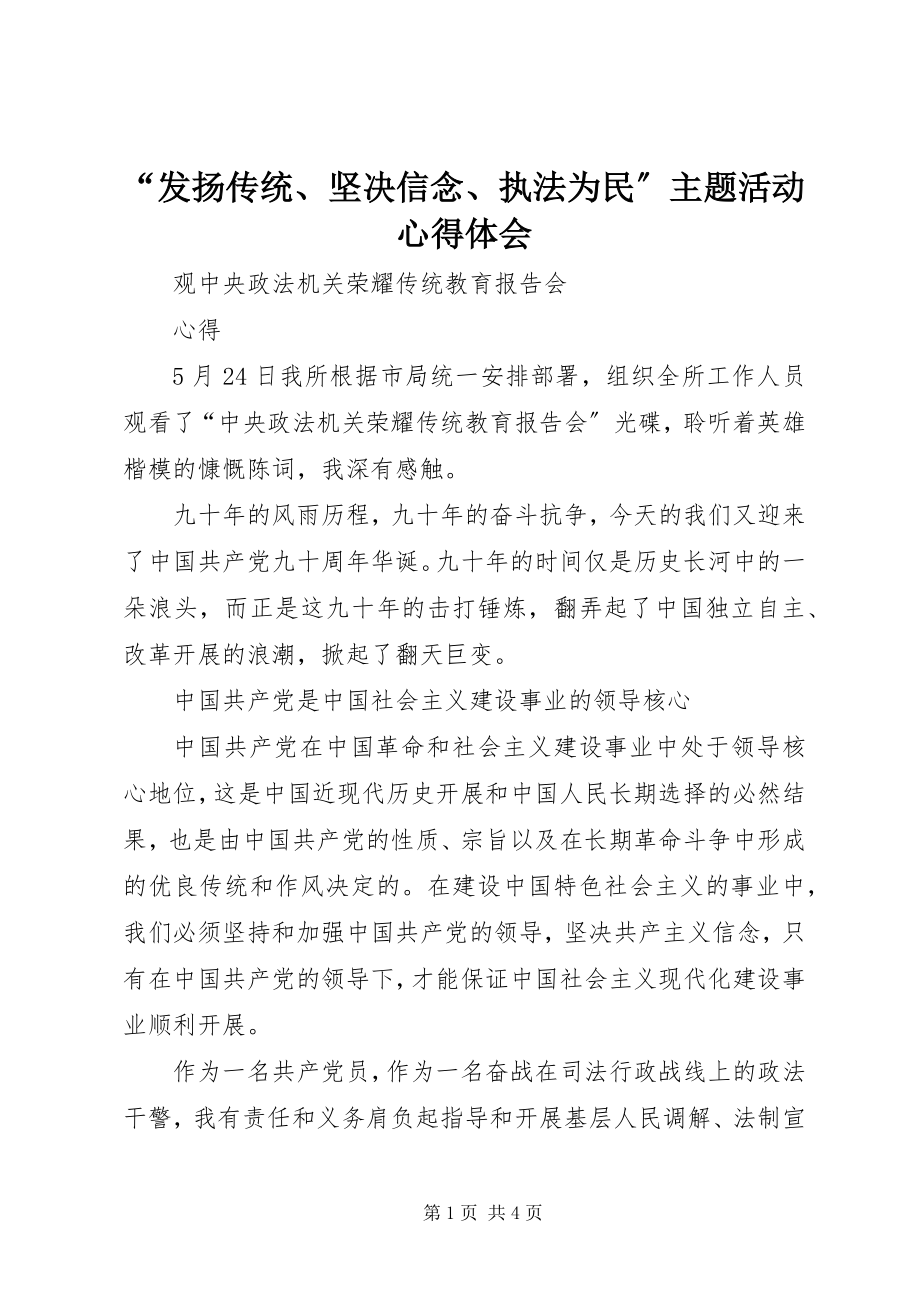 2023年发扬传统坚信念执法为民主题活动心得体会.docx_第1页