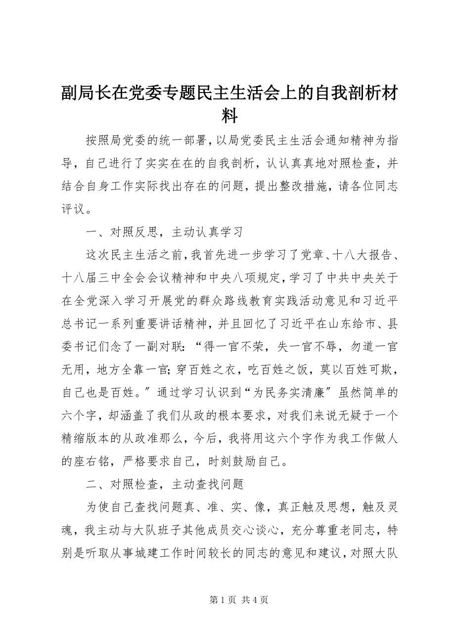 2023年副局长在党委专题民主生活会上的自我剖析材料.docx_第1页