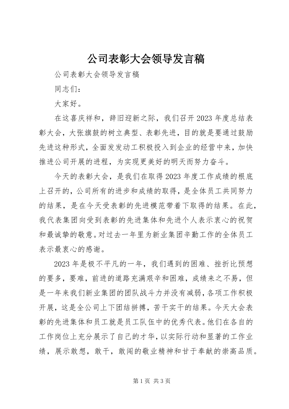 2023年公司表彰大会领导讲话稿.docx_第1页