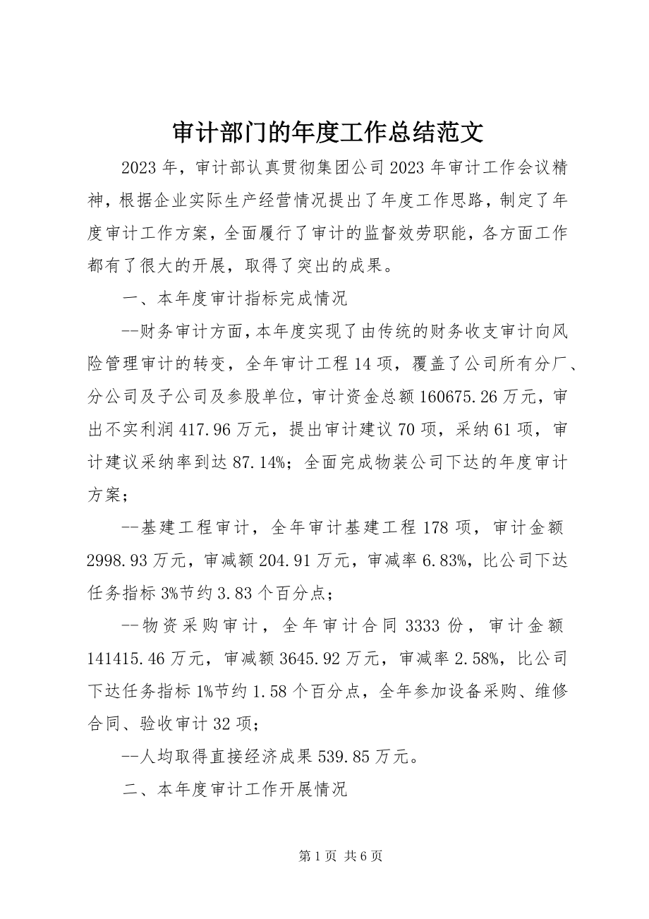 2023年审计部门的年度工作总结.docx_第1页